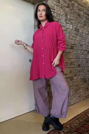 Suki Pleat Smock Blouse Hot Pink